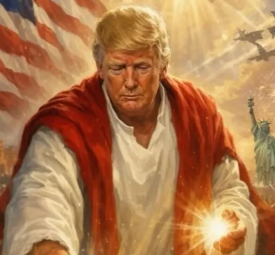 El mandatario republicano subió dicha imagen en su red social Truth y en ella también aparece rodeado de militares, sanitarios y una mujer civil rezando.