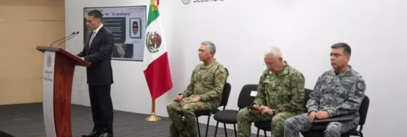 El titular de la SSPC, Omar García Harfuch, durante la conferencia de prensa del gabinete de seguridad