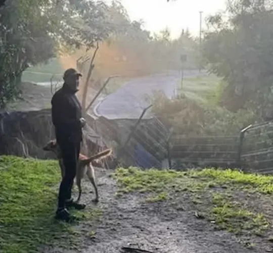 Parte afectada por el socavón en la ciclovía en el Parque Metropolitano