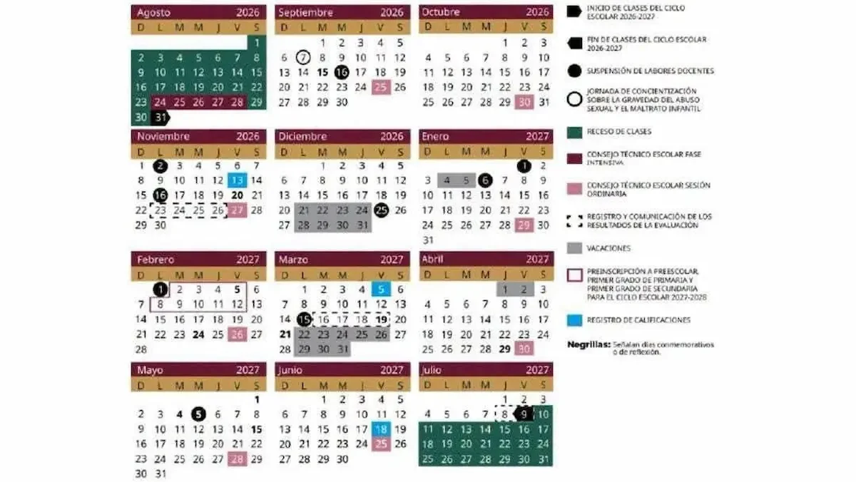 Calendario escolar SEP 2026-2027