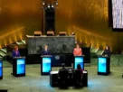 Los seis candidatos que compiten para dirigir las Naciones Unidas durante un debate