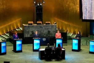 Los seis candidatos que compiten para dirigir las Naciones Unidas durante un debate
