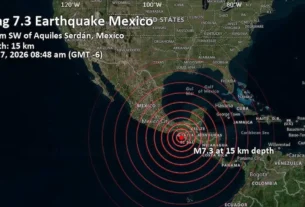 Mapa del epicentro del temblor en el estado de Chiapas, a 48 km al suroeste de la región de Aquiles Serdán