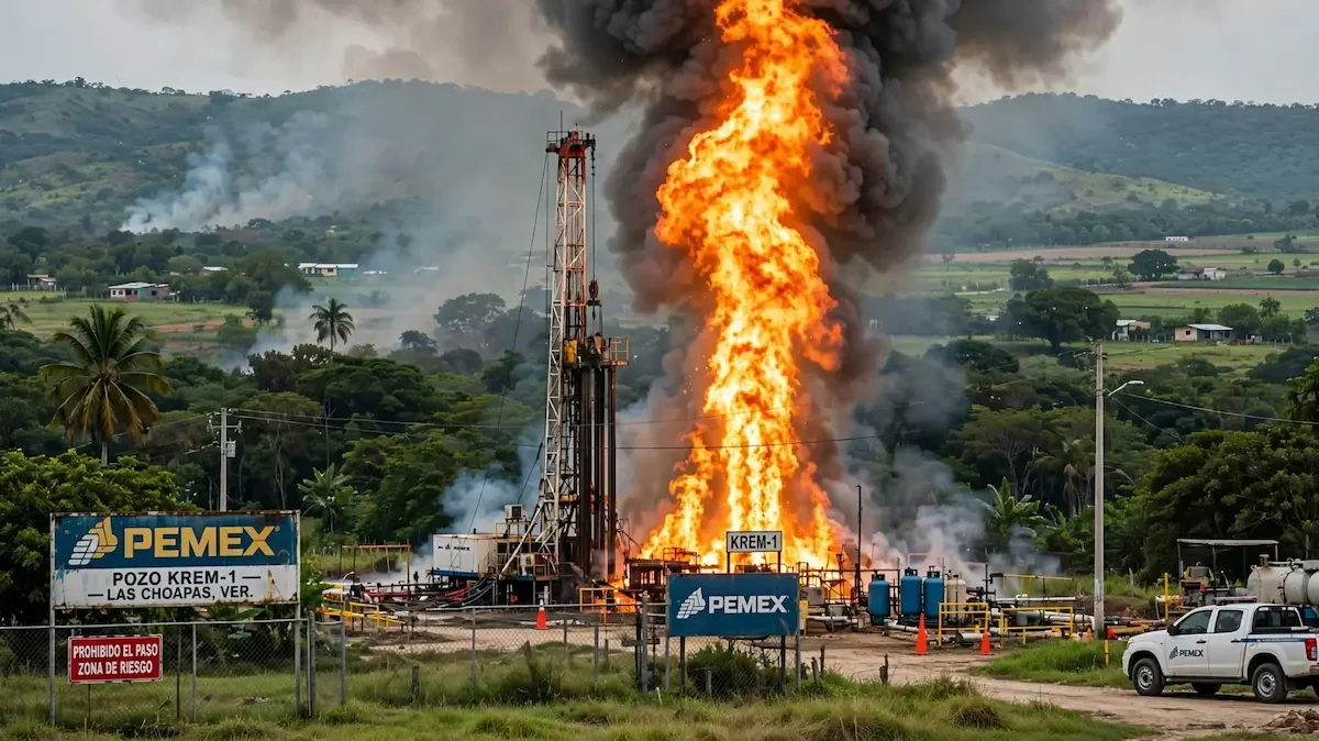 Trabajos para controlar la contingencia en el pozo Krem-1, ubicado en Las Choapas, Veracruz