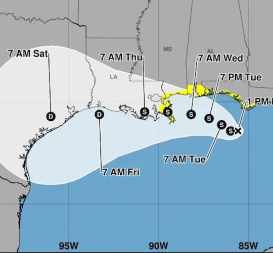 Mapa que indica avance de la tormenta Bertha