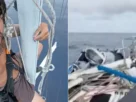Kai Sato se quedó a la deriva cuando se rompió el mástil de su barco por fuertes vientos y se arruinó el teléfono de navegación.