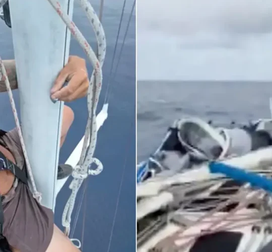 Kai Sato se quedó a la deriva cuando se rompió el mástil de su barco por fuertes vientos y se arruinó el teléfono de navegación.