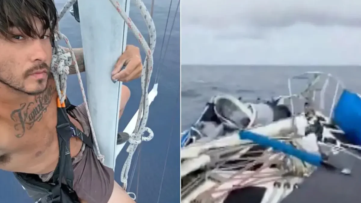Kai Sato se quedó a la deriva cuando se rompió el mástil de su barco por fuertes vientos y se arruinó el teléfono de navegación.