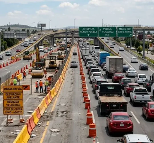 Obras en la autopista México-Puebla