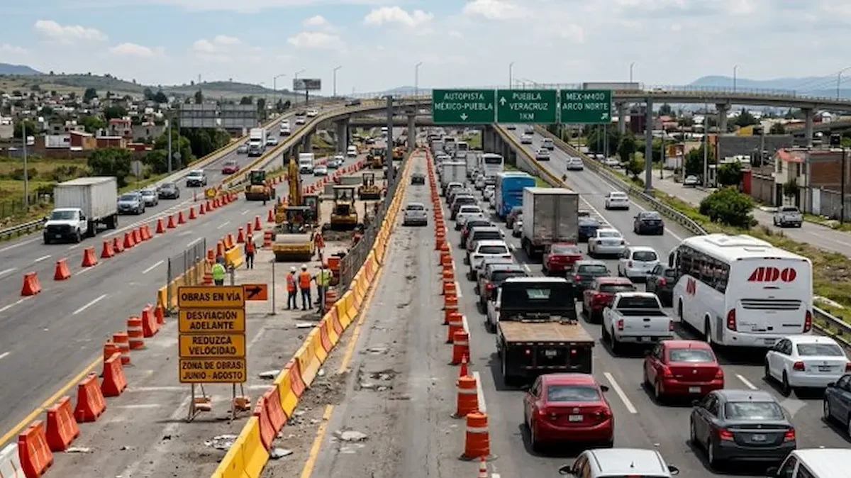 Obras en la autopista México-Puebla