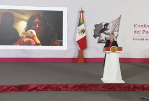 La Presidenta Claudia Sheinbaum durante su conferencia matutina desde Salón Guillermo Prieto en Palacio Nacional.