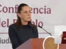 La Presidenta Claudia Sheinbaum durante su conferencia matutina desde Salón Guillermo Prieto en Palacio Nacional.