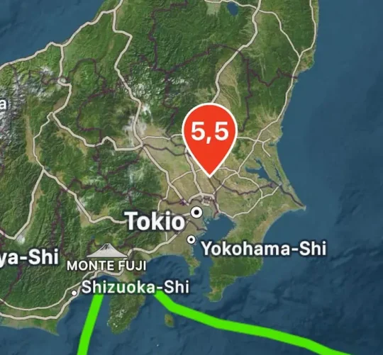 Mapa que indica epicentro de temblor magnitud 5.9