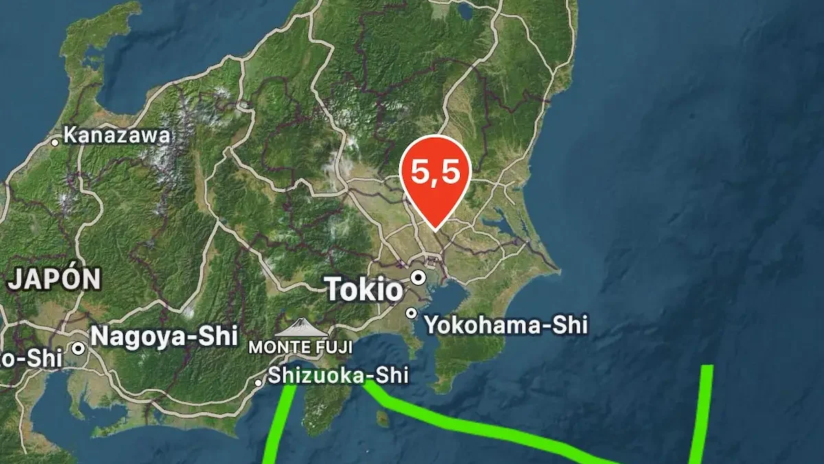 Mapa que indica epicentro de temblor magnitud 5.9
