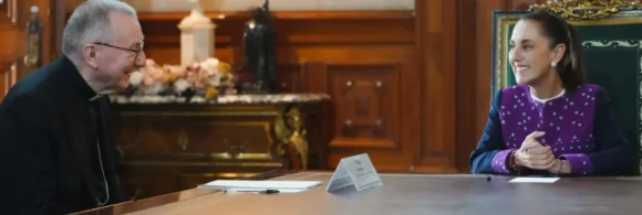 La presidenta Claudia Sheinbaum recibió en Palacio Nacional secretario de Estado del Vaticano, Pietro Parolin