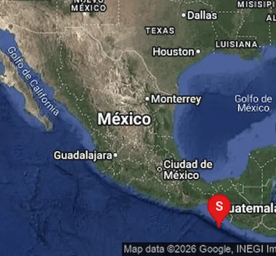 Imagen de epicentro de sismo de magnitud 5.2 Loc 146 km al sureste de Chiapas