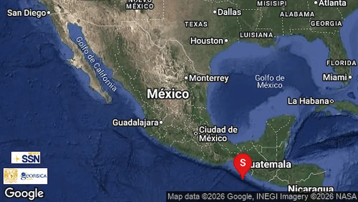 Imagen de epicentro de sismo de magnitud 5.2 Loc 146 km al sureste de Chiapas