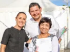 La presidenta Claudia Sheinbaum, el gobernador de Puebla, Alejandro Armenta hicieron entrega de escrituras