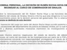 Imagen del comunicado compartido por Morena en redes sociales