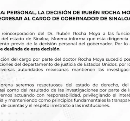 Imagen del comunicado compartido por Morena en redes sociales