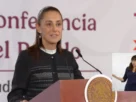 La Presidenta Claudia Sheinbaum durante su conferencia matutina desde Salón Guillermo Prieto en Palacio Nacional.