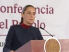 La Presidenta Claudia Sheinbaum durante su conferencia matutina desde Salón Guillermo Prieto en Palacio Nacional.