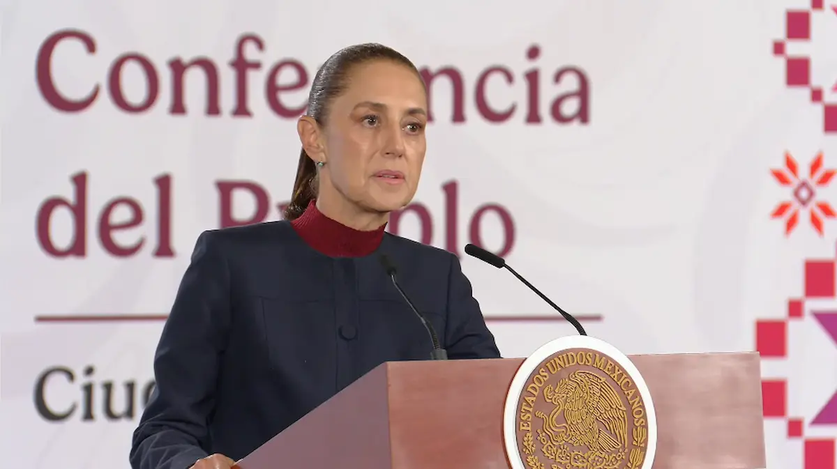 La Presidenta Claudia Sheinbaum durante su conferencia matutina desde Salón Guillermo Prieto en Palacio Nacional.