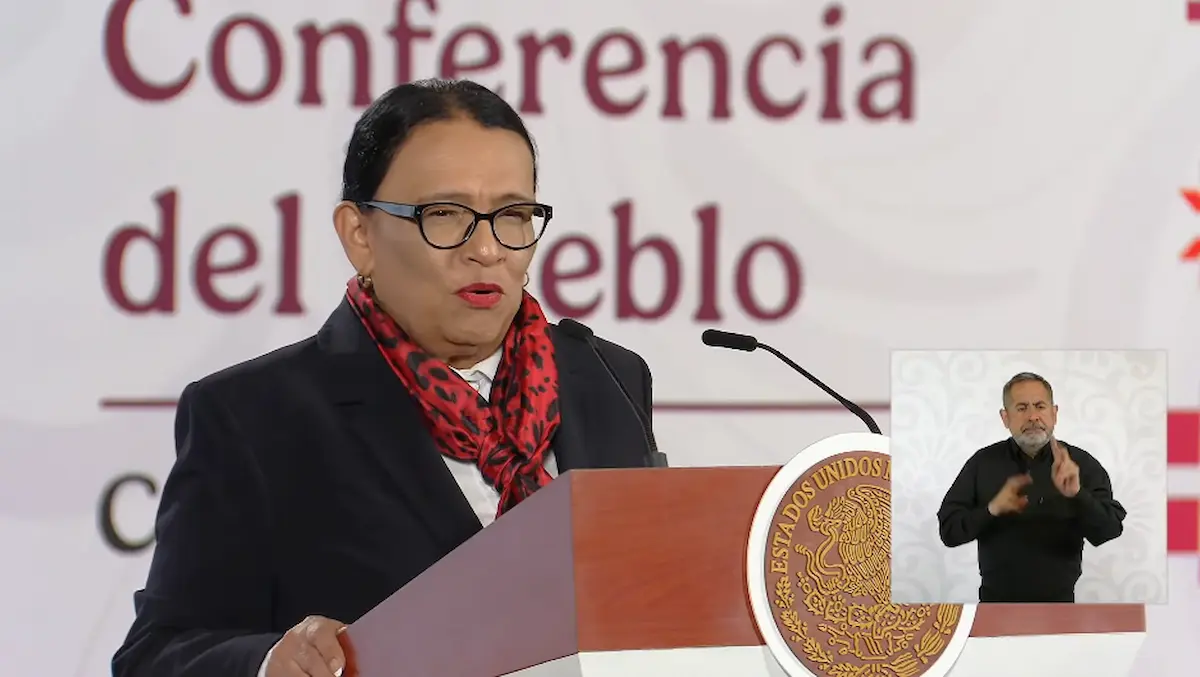 La secretaria de Gobernación, Rosa Icela Rodríguez Velázquez , sustituye a la presidenta Sheinbaum en la conferencia matutina desde Salón Guillermo Prieto en Palacio Nacional.