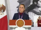La Presidenta Claudia Sheinbaum durante su conferencia matutina desde Salón Guillermo Prieto en Palacio Nacional.