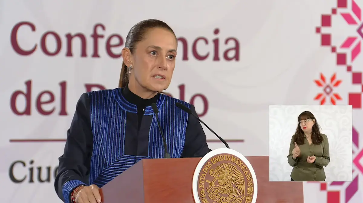 La Presidenta Claudia Sheinbaum durante su conferencia matutina desde Salón Guillermo Prieto en Palacio Nacional.