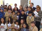 La Presidenta Claudia Sheinbaum con alumnos de la Secundaria número 10, especializada en Artes Gráficas, ubicada en la alcaldía Cuauhtémoc de la Ciudad de México.