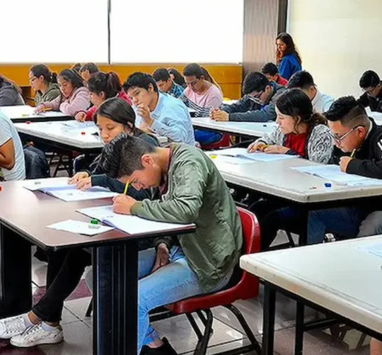 Jóvenes realizando examen presencial