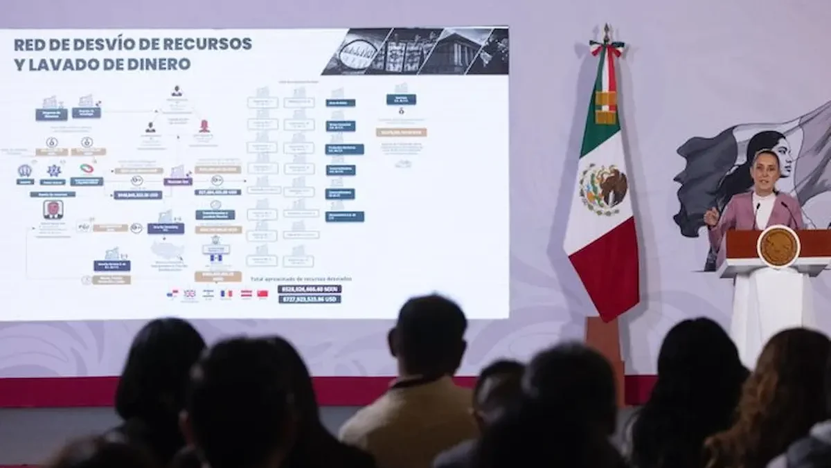 La presidenta Claudia Sheinbaum habla sobre red de desvío de recursos públicos operada por Genaro García Luna, exsecretario de Seguridad Pública de Felipe Calderón, y la familia Weinberg.