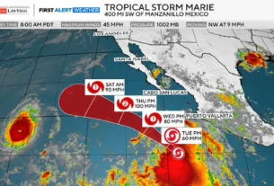 Imagen donde se predice avance de la tormenta tropical Marie