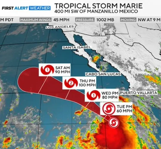Imagen donde se predice avance de la tormenta tropical Marie