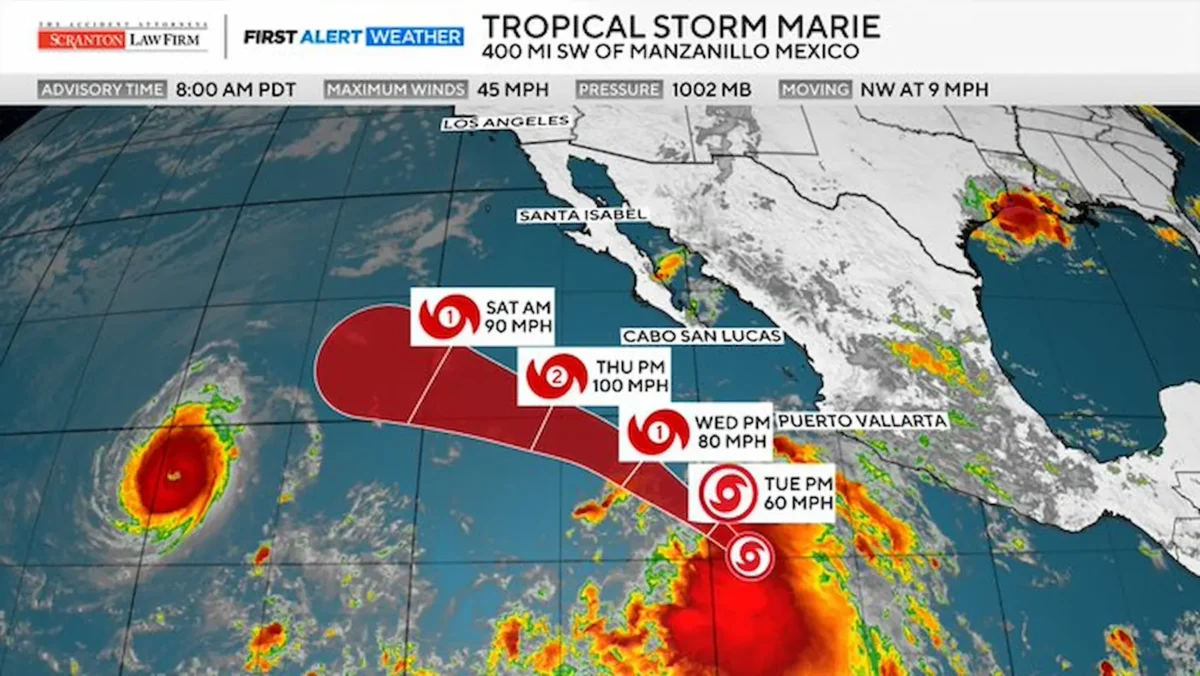 Imagen donde se predice avance de la tormenta tropical Marie
