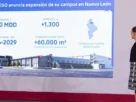 La presidenta Sheinbaum observa infografía sobre proyecto industrial de Lego en el estado de Nuevo León
