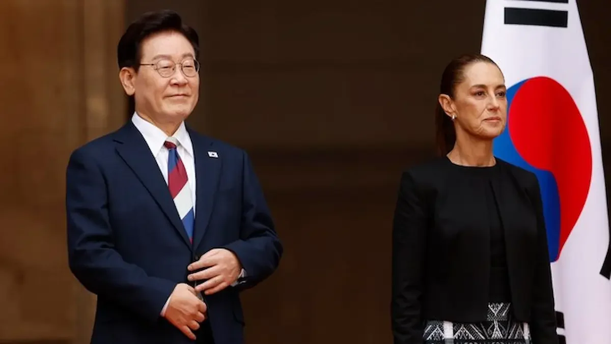 La presidenta Sheinbaum en Palacio Nacional junto a homólogo surcoreano, Lee Jae-myung