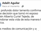 Mensaje compartido a través de redes sociales por Adalit Aguilar, viuda de Rubén Curiel