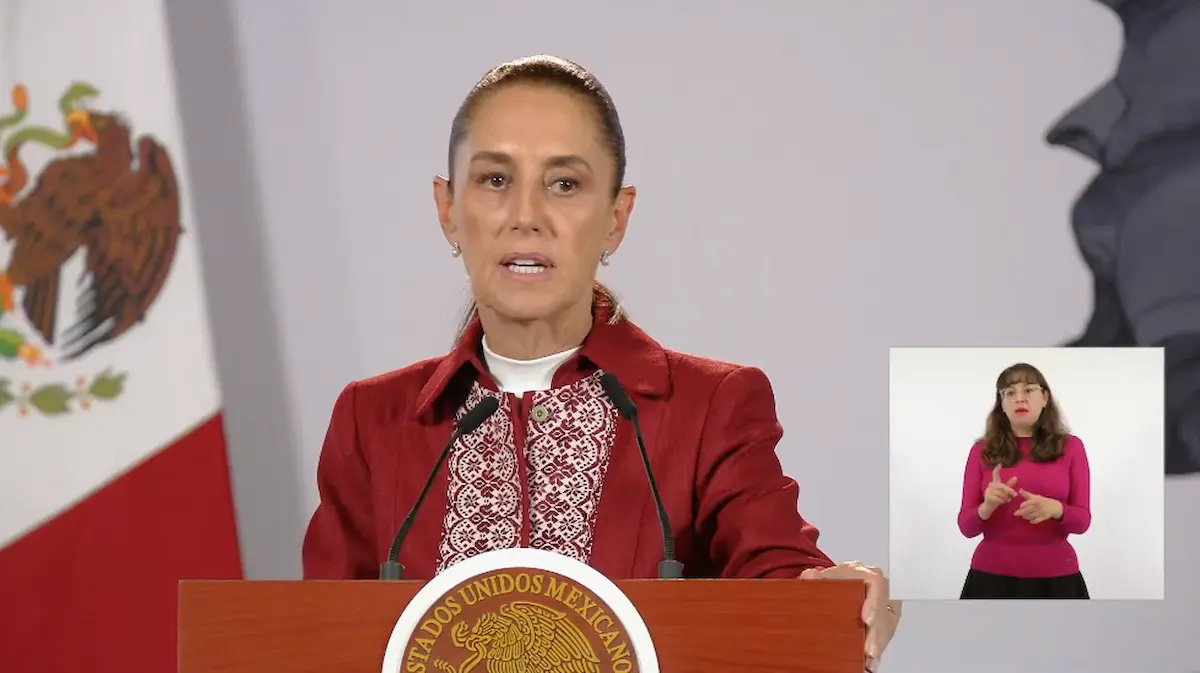 La Presidenta Claudia Sheinbaum durante su conferencia matutina desde Salón Guillermo Prieto en Palacio Nacional.
