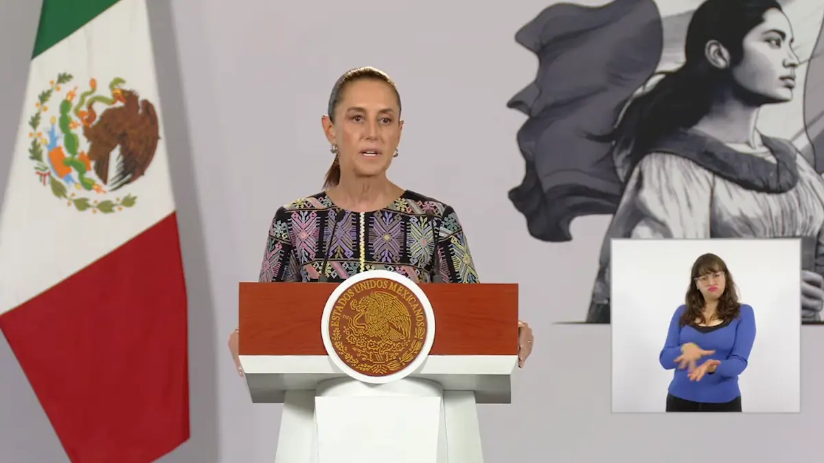 La Presidenta Claudia Sheinbaum durante su conferencia matutina desde Salón Guillermo Prieto en Palacio Nacional.