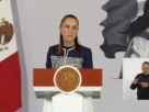 La Presidenta Claudia Sheinbaum durante su conferencia matutina desde Salón Guillermo Prieto en Palacio Nacional.