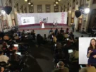 La Presidenta Claudia Sheinbaum durante su conferencia matutina desde Salón Guillermo Prieto en Palacio Nacional.