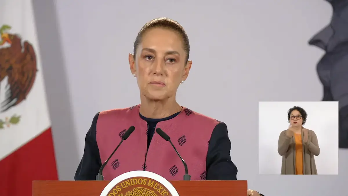 La Presidenta Claudia Sheinbaum durante su conferencia matutina desde Salón Guillermo Prieto en Palacio Nacional.