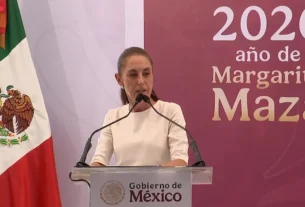 La Presidenta Claudia Sheinbaum durante su conferencia en Villahermosa, Tabasco.