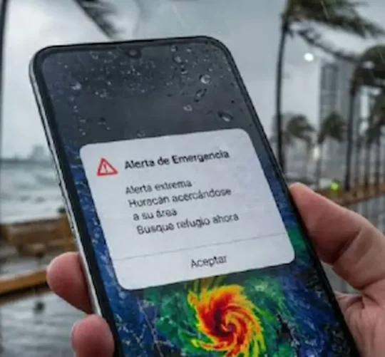 Prototipo de alerta de huracán en teléfono celular