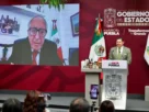 El secretario de Salud federal, David Kershenobich Stalnikowitz, en enlace a la conferencia matutina del gobernador Alejandro Armenta Mier