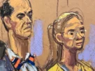 Dibujo que muestra a la esposa del presidente depuesto de Venezuela, Cilia Flores, junto al abogado defensor Mark Donnelly, durante una audiencia de seguimiento