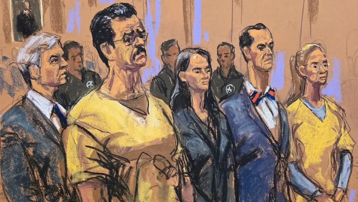 Ilustración de audiencia del presidente venezolano Nicolás Maduro y su esposa, Cilia Flores,