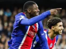 Dembele celebra su gol ante el Manchester City